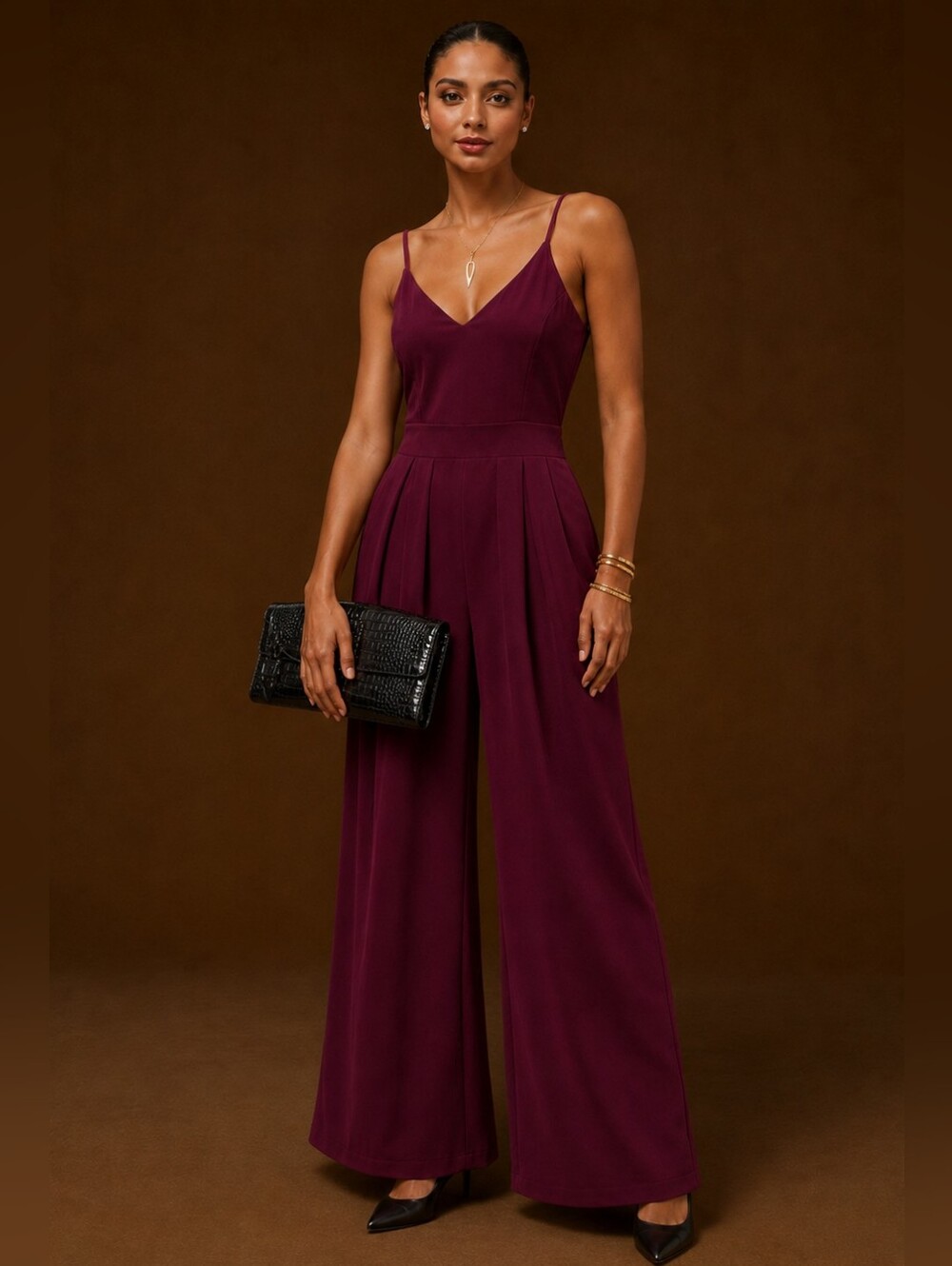 HALARA Burgundy Wide Leg Jumpsuit , Women Size L.